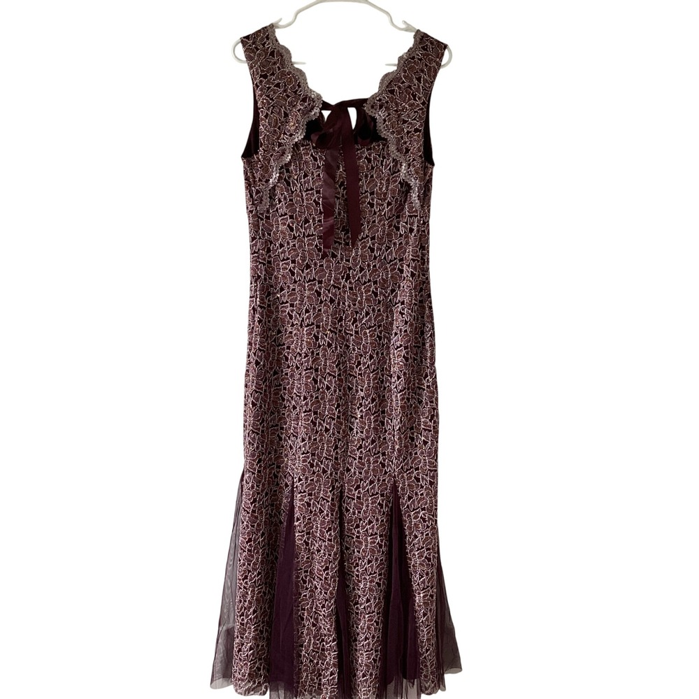 Candalite Wine Tasting Social Dress, S, Burgundy Lace w/ Metallic Thread, NWT - Picture 2 of 8